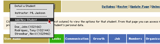 Class Info pull-down menu
