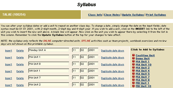Syllabus Screen